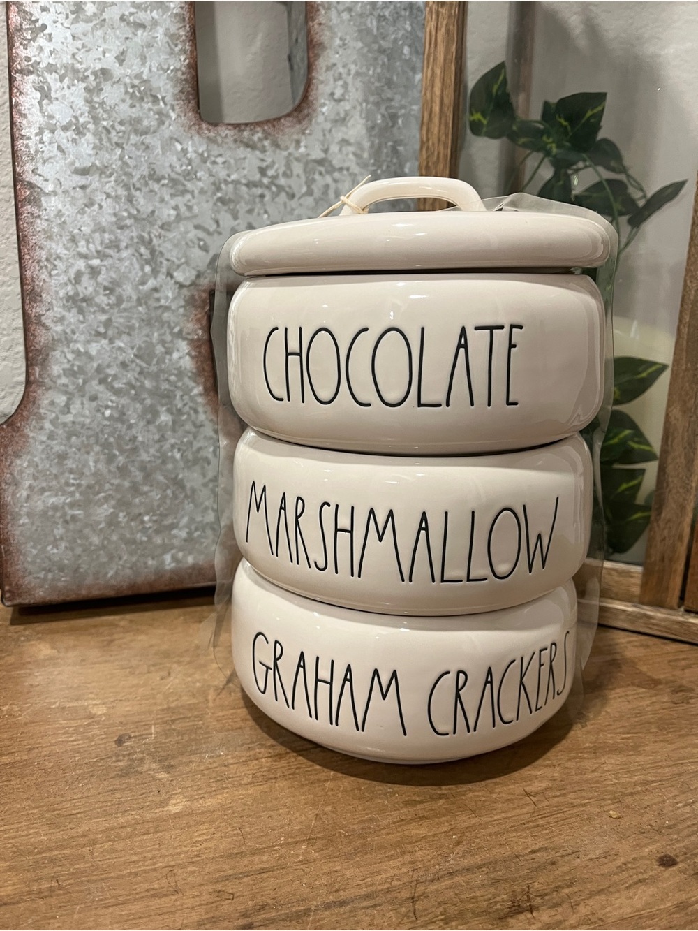 Rae Dunn Cream Stacked Canister Set - Chocolate Marshmallow Graham Crackers